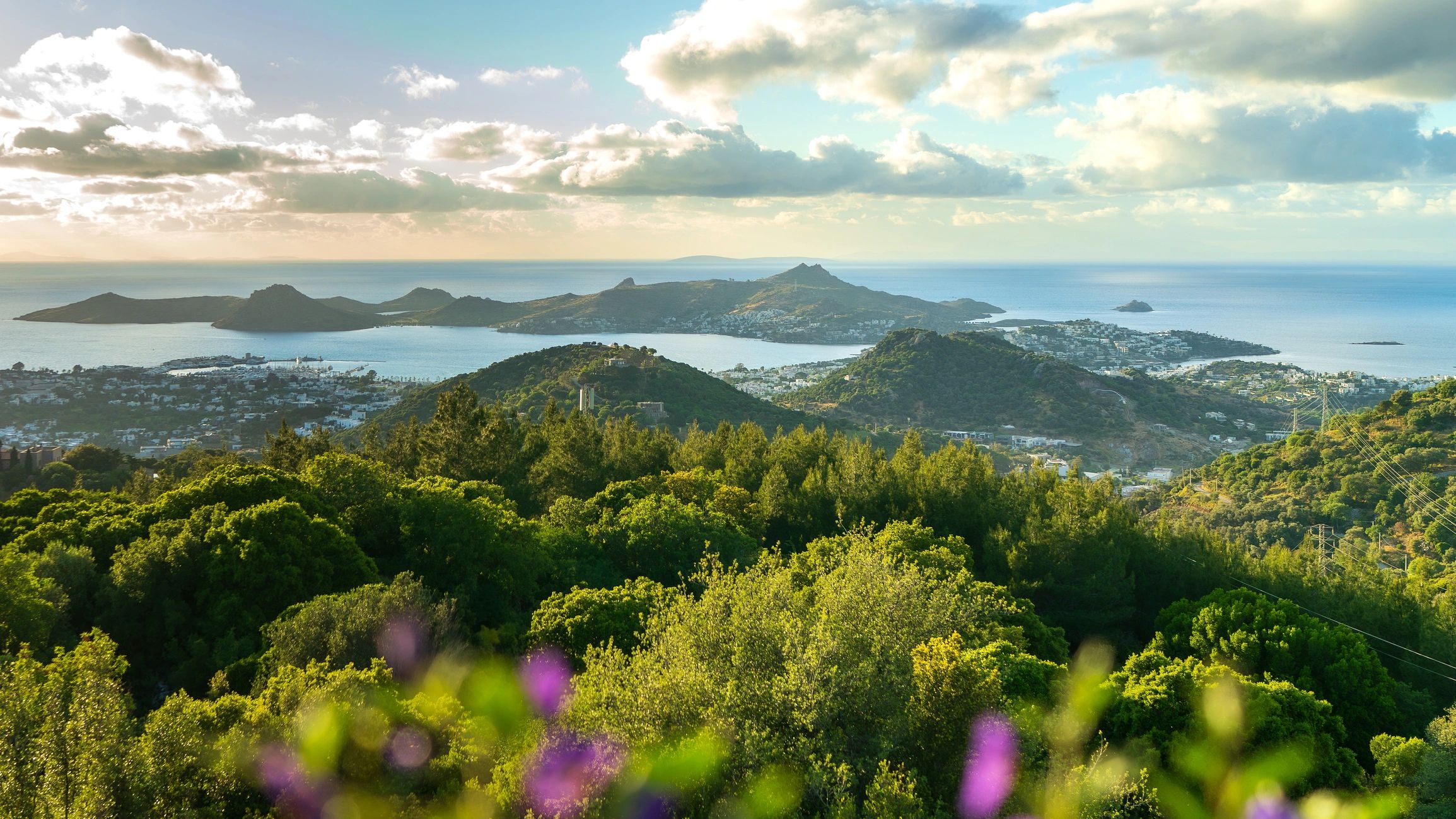 Luxury hillside resort view at sunrise